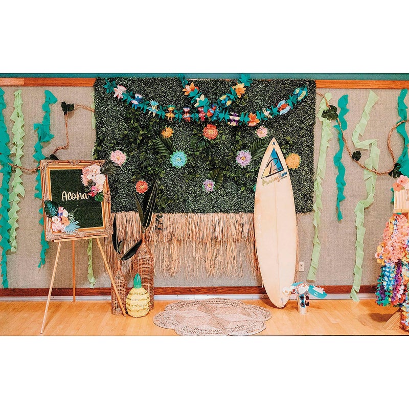 Fun Express Natural Raffia Beach Fringe Decoration (24 ft) for Tiki Luau Party - VBS Vacation Bible School Supplies/Decor - Image 1